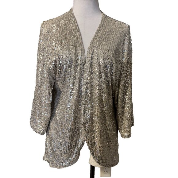 Cable & Gauge Sequin Jacket L Large Gold Wedding Formal Party Cruise Holiday NEW - Picture 2 of 12